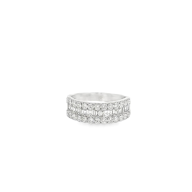 1.58ct Natural Round and Baguette Cut Diamond Cluster Ring Set In 18ct White Gold