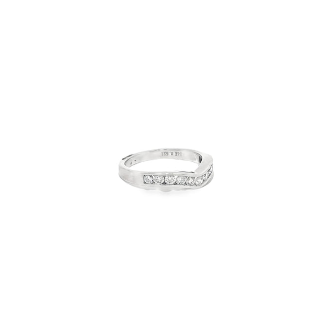 0.52ct Natural Round Brilliant Cut Diamond Curved Eternity Ring Set In 14ct White Gold