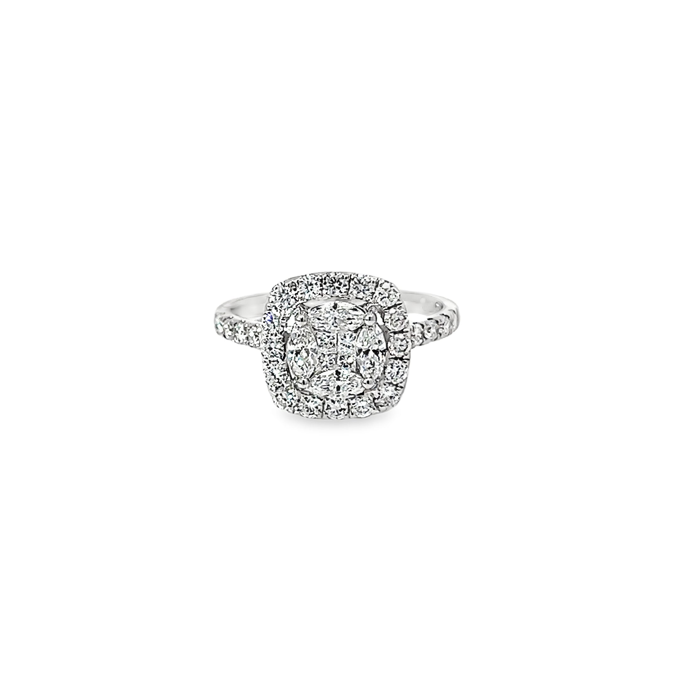 1.23ct Natural Diamond Cluster Ring Set In 18ct White Gold