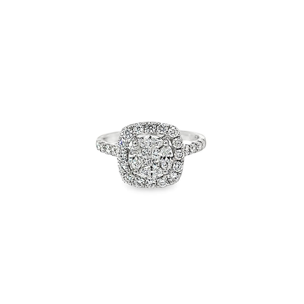 1.23ct Natural Diamond Cluster Ring Set In 18ct White Gold