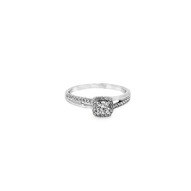 0.20ct Natural Round Brilliant Cut Diamond Engagement Ring Set In 18ct White Gold