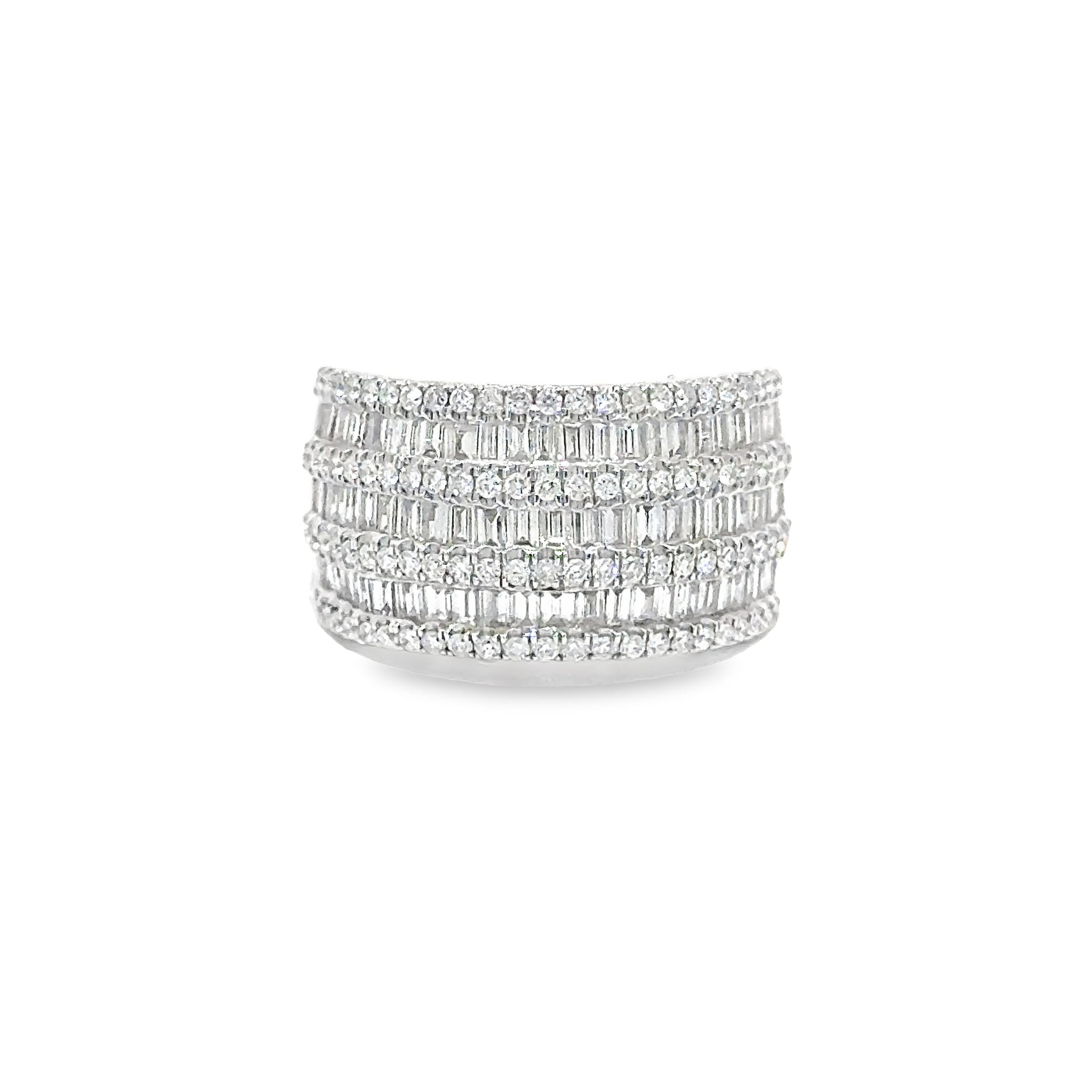 2.22ct Natural Round And Baguette Diamond Cocktail Ring Set In 18ct White Gold