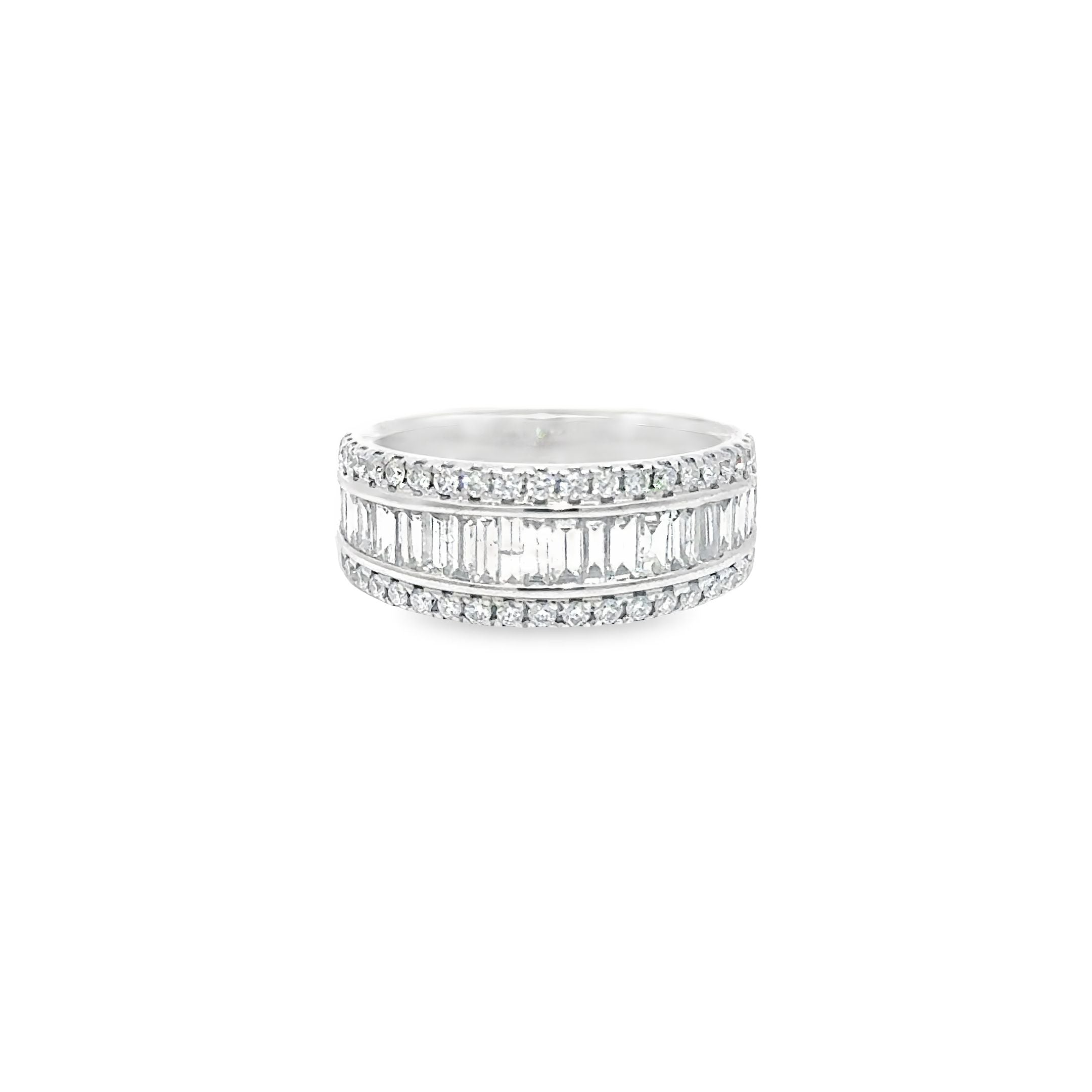 1.13ct Natural Baguette and Round Brilliant Diamond Cluster Ring Set In 18ct White Gold