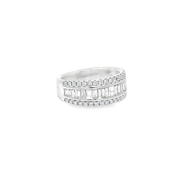 1.13ct Natural Baguette and Round Brilliant Diamond Cluster Ring Set In 18ct White Gold