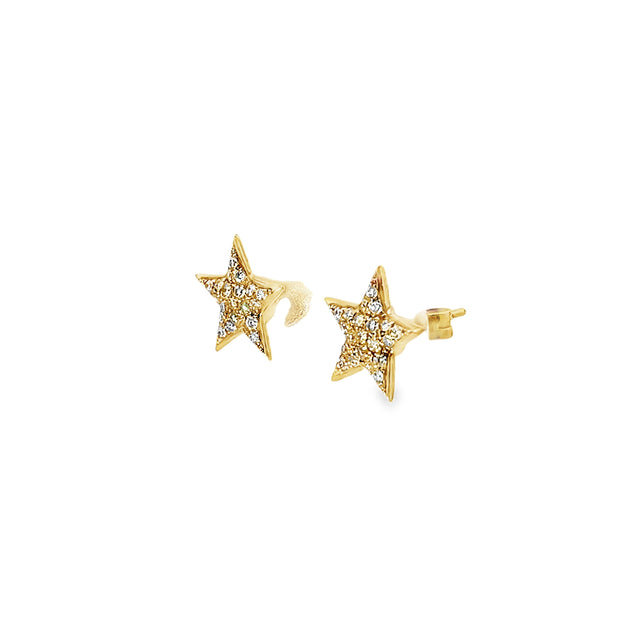 0.34ct Natural Round Brilliant Cut Diamond Star Shape Earrings Set In 18ct Yellow Gold