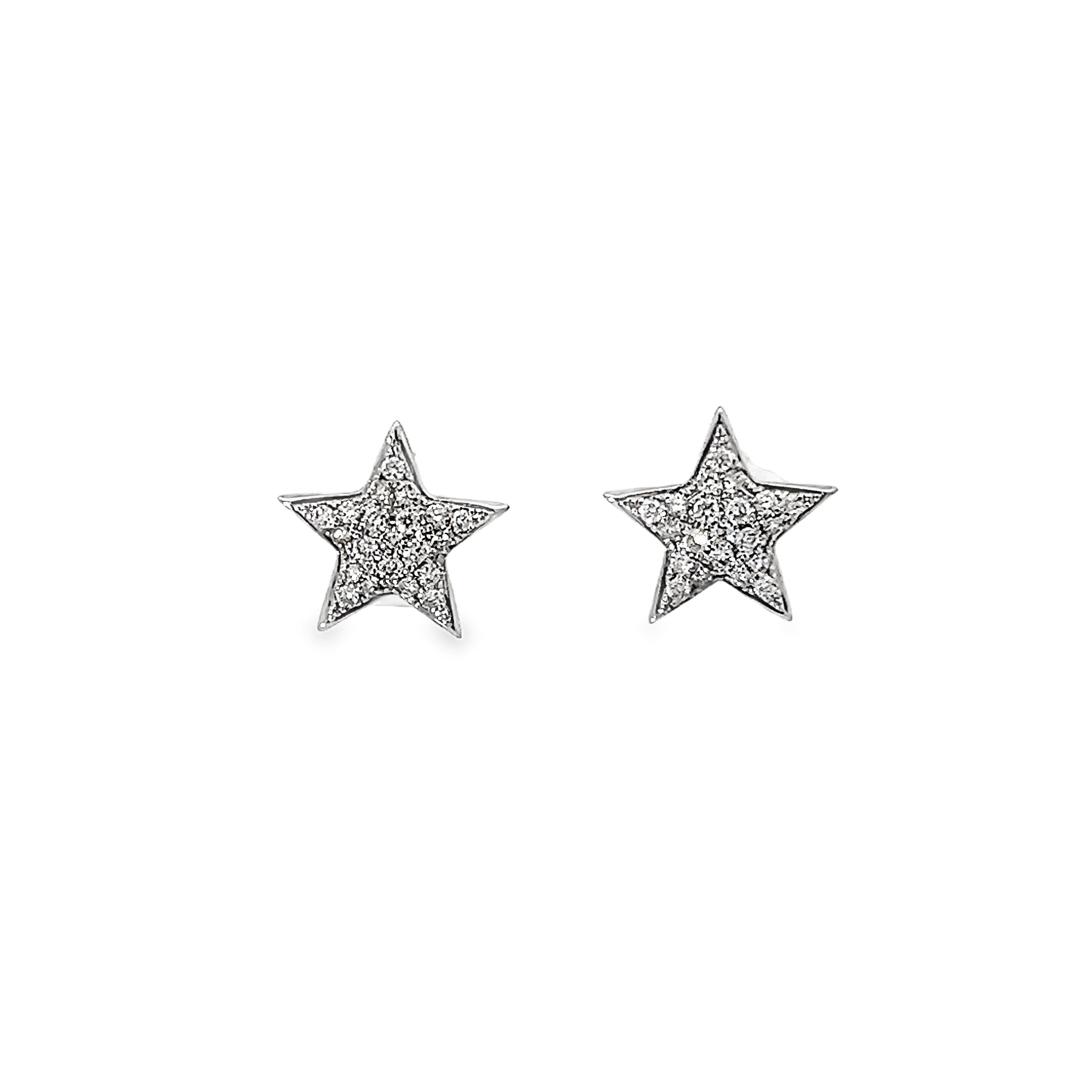0.34ct Natural Round Brilliant Cut Diamond Star Shape Earrings Set In 18ct White Gold
