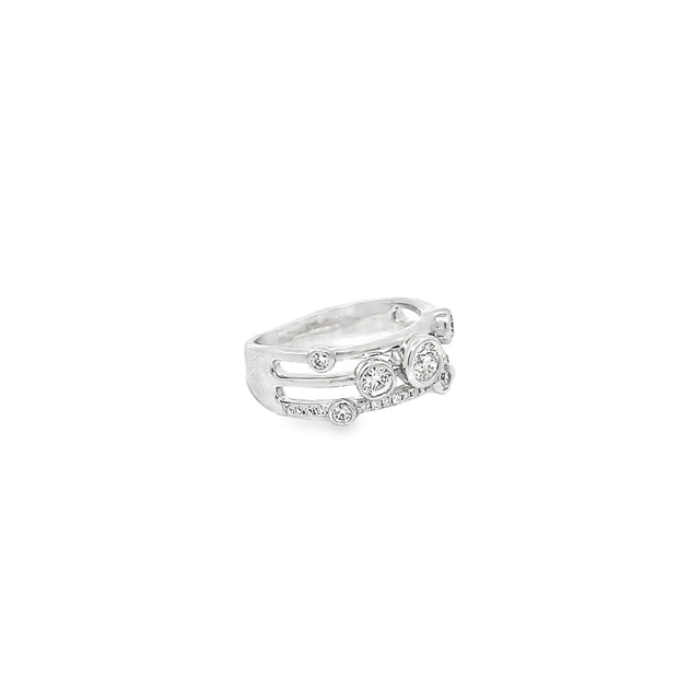 0.60ct Natural Round Brilliant Cut Diamond Bubble Ring Set In 18ct White Gold