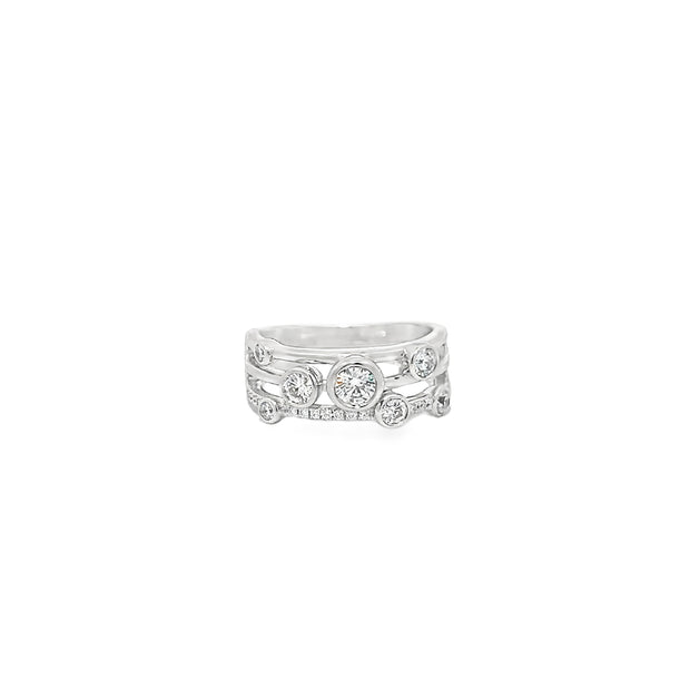 0.60ct Natural Round Brilliant Cut Diamond Bubble Ring Set In 18ct White Gold