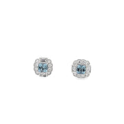 0.50ct Natural Cushion Cut Aquamarine And Diamond Stud Earrings Set In 18ct White Gold