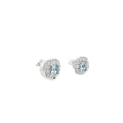 0.50ct Natural Cushion Cut Aquamarine And Diamond Stud Earrings Set In 18ct White Gold