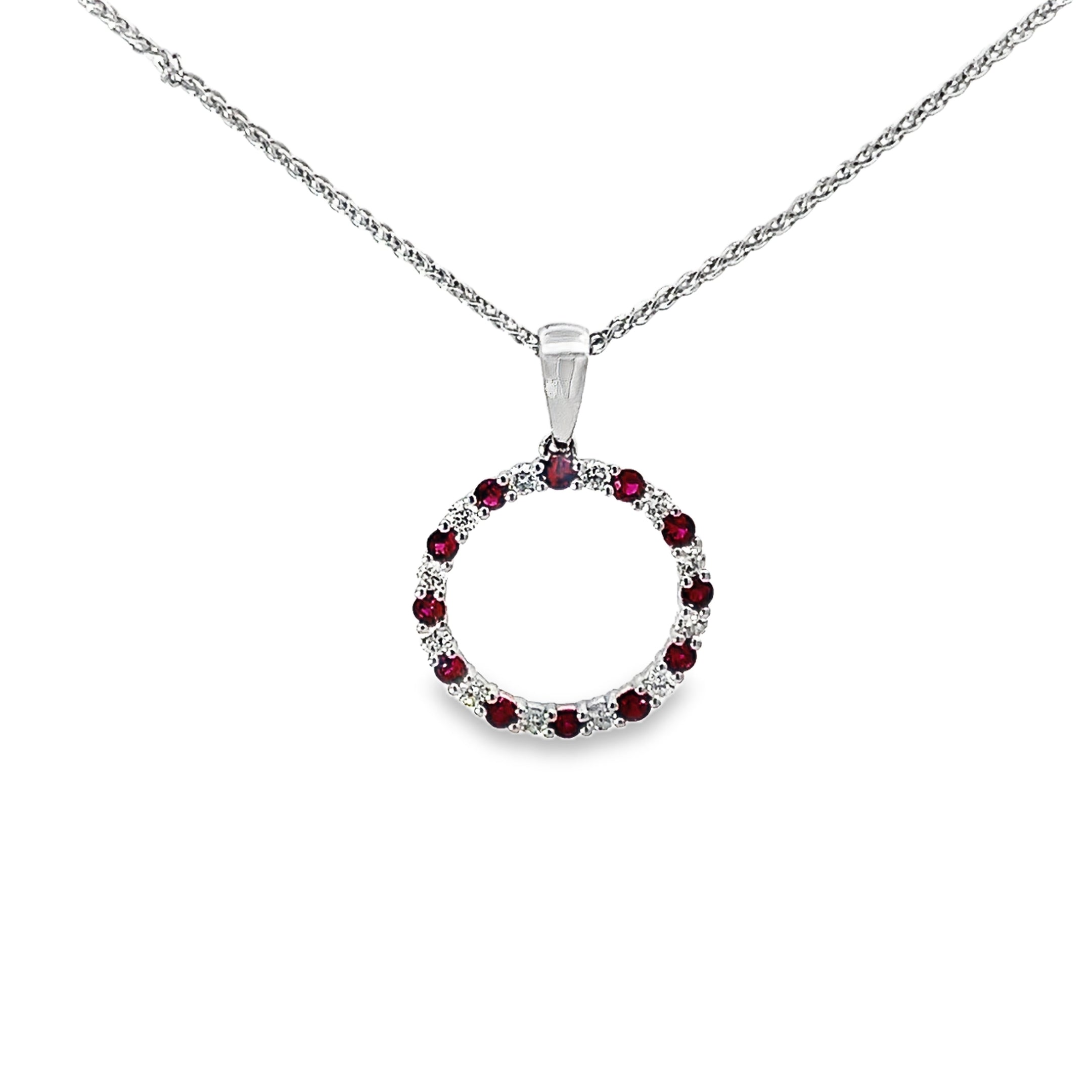 0.21ct Diamond And 0.36ct Ruby Circle Necklace Set In 18ct White Gold