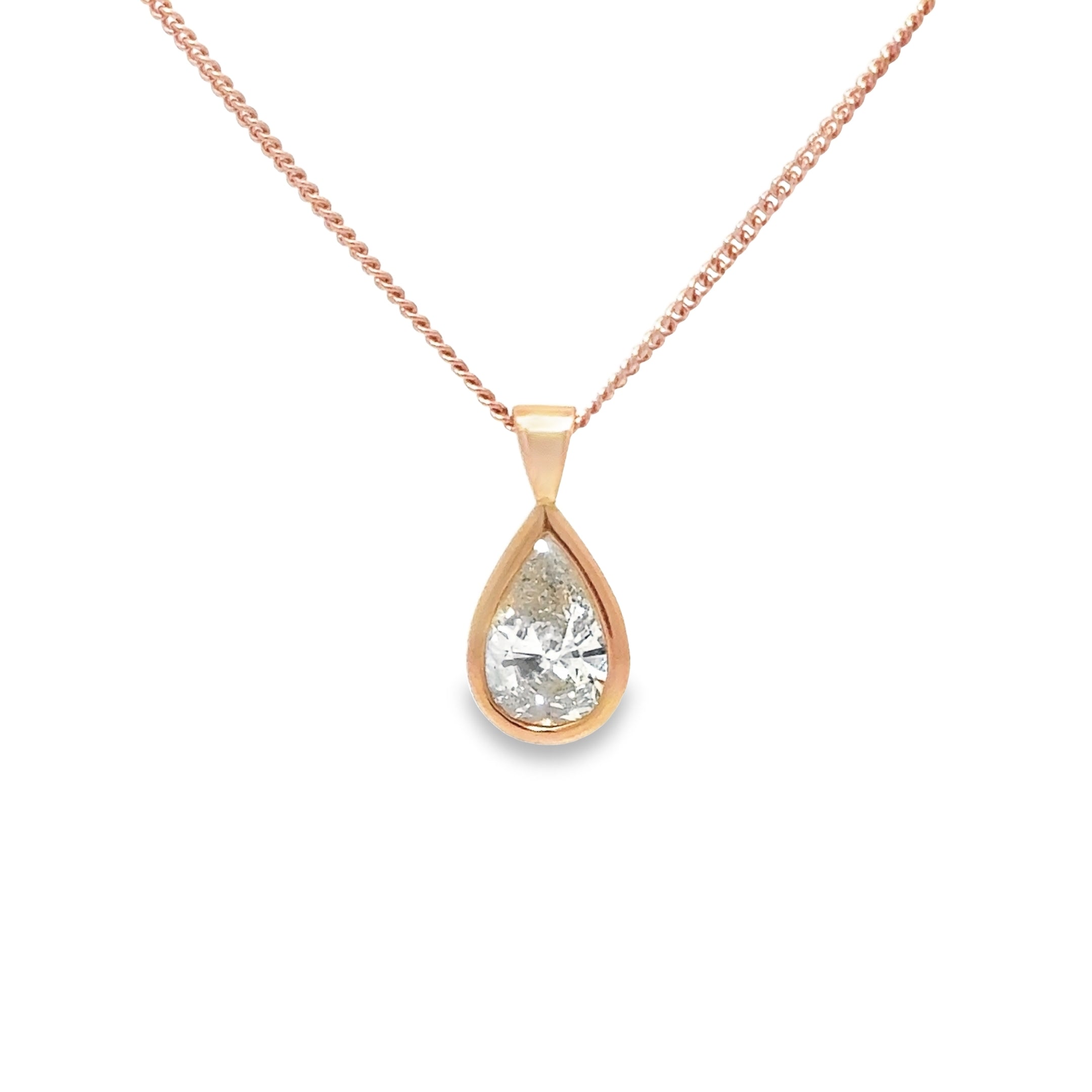 1.50ct Natural Pear Cut Diamond Drop Pendant Set In 18ct Rose Gold