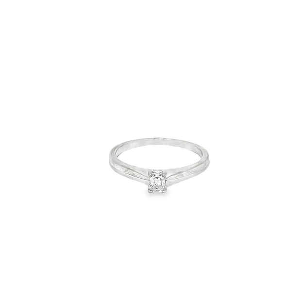 0.20ct Natural Emerald Cut Diamond Engagement Ring Set In 18ct White Gold