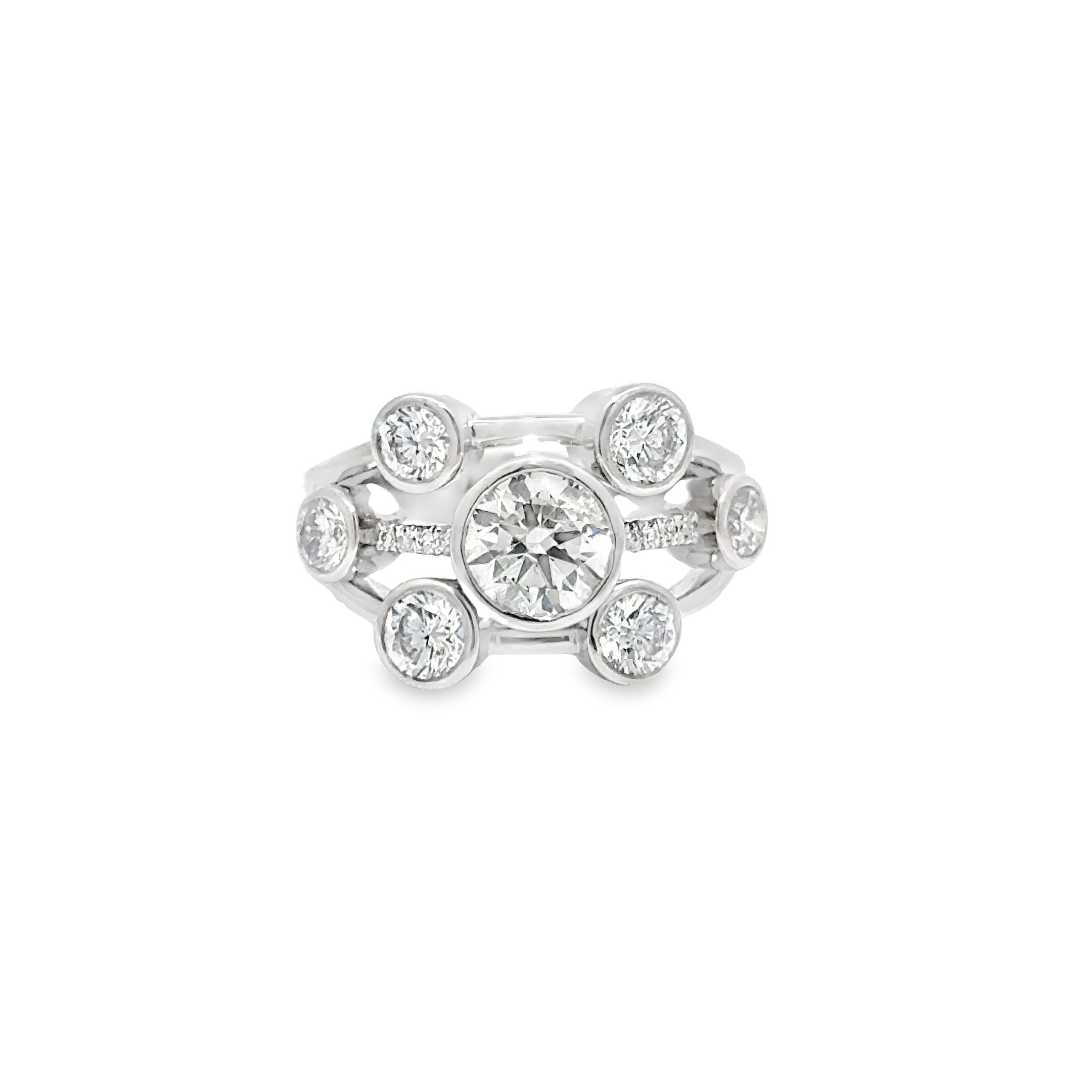 2.12ct Natural Round Brilliant Cut Diamond Bubble Ring Set In Platinum