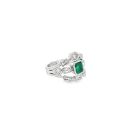 1.28ct Natural Diamond And Emerald Multi Cut Bubble Ring Set In PLatinum