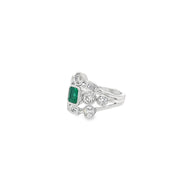 1.28ct Natural Diamond And Emerald Multi Cut Bubble Ring Set In PLatinum