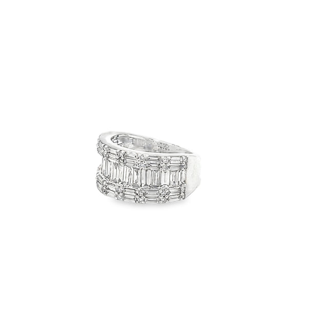 3.00ct Natural Baguette Cut Diamond Cluster Ring Set In 9ct White Gold