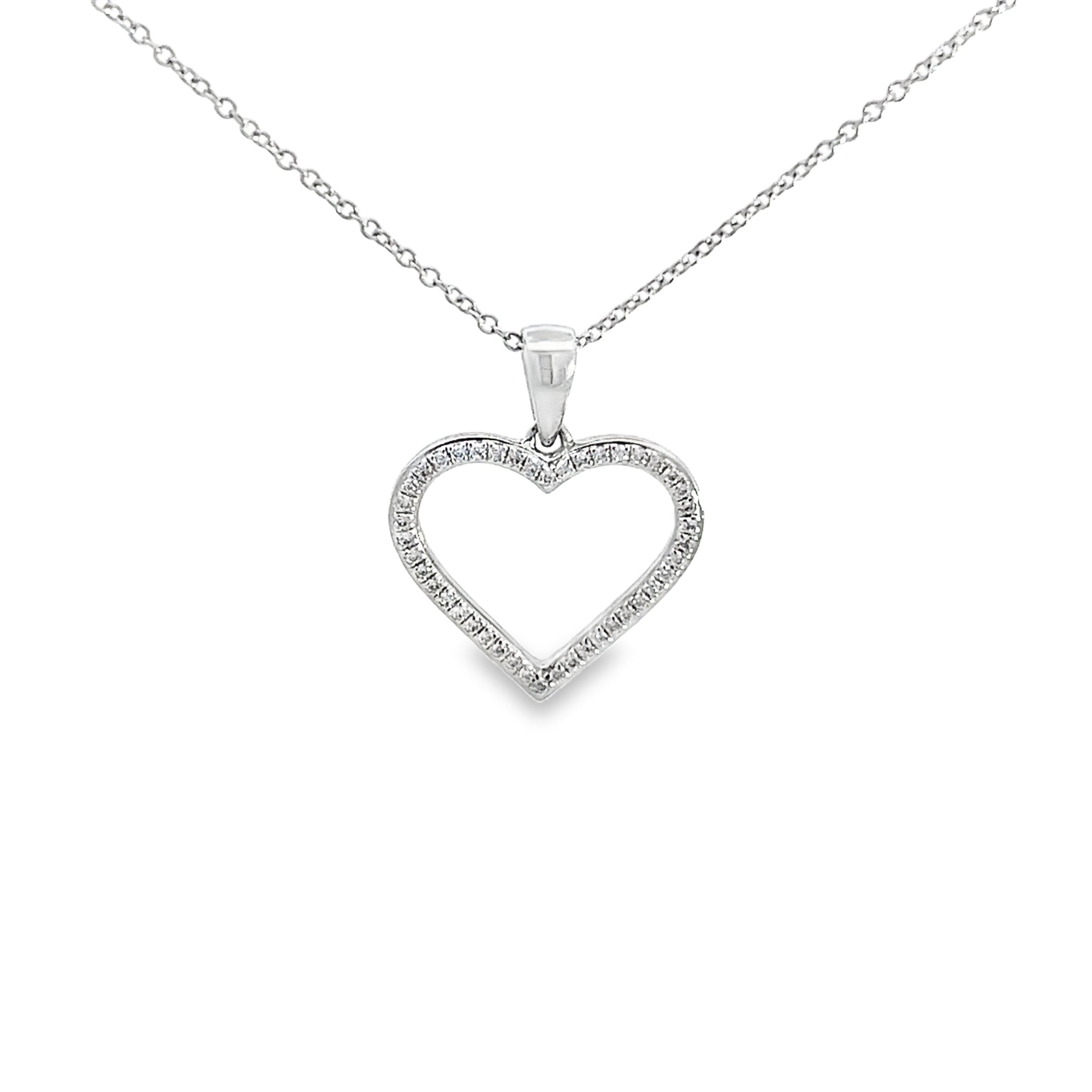 0.09ct Natural Round Brilliant Cut Diamond Heart Pendant Set In 18ct White Gold