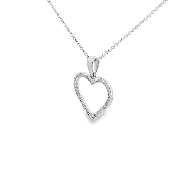 0.09ct Natural Round Brilliant Cut Diamond Heart Pendant Set In 18ct White Gold