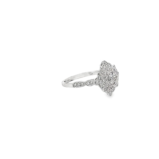 0.77ct Lab Grown Diamond Flower Cluster Ring Set In 9ct White Gold