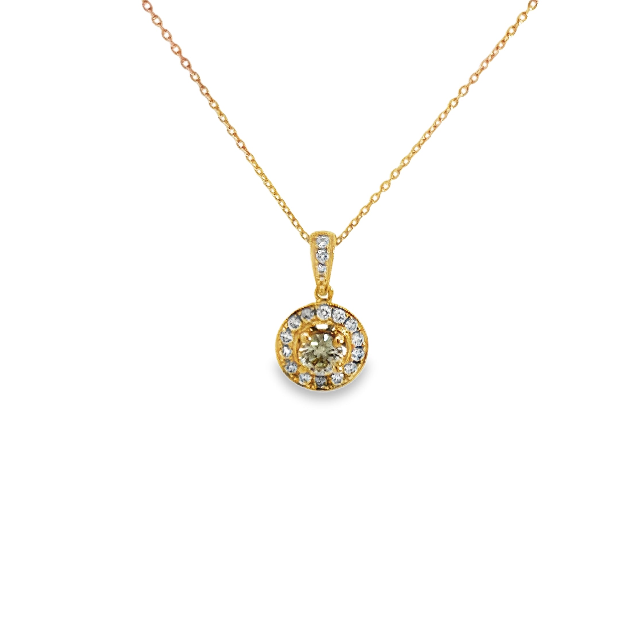 0.82ct Natural Round Brilliant Cut Diamond Necklace Set In 18ct Yellow Gold