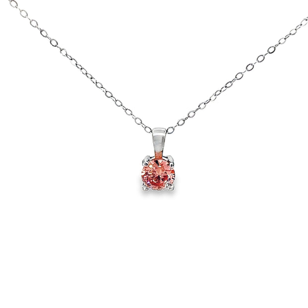 0.75ct Natural Round Brilliant Pink Diamond Necklace Set In 18ct White Gold