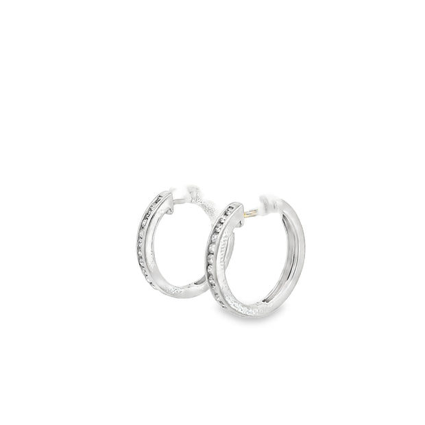 0.54ct Natural Round Brilliant Cut Diamond Hoop Earrings Set In 9ct White Gold