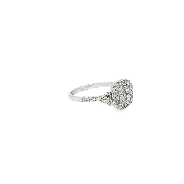 0.87ct Natural Diamond Cluster Ring Set In 18ct White Gold