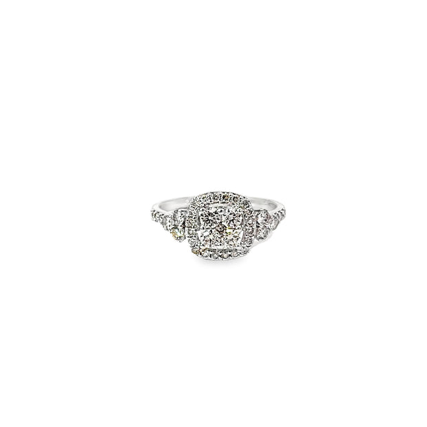 0.87ct Natural Diamond Cluster Ring Set In 18ct White Gold