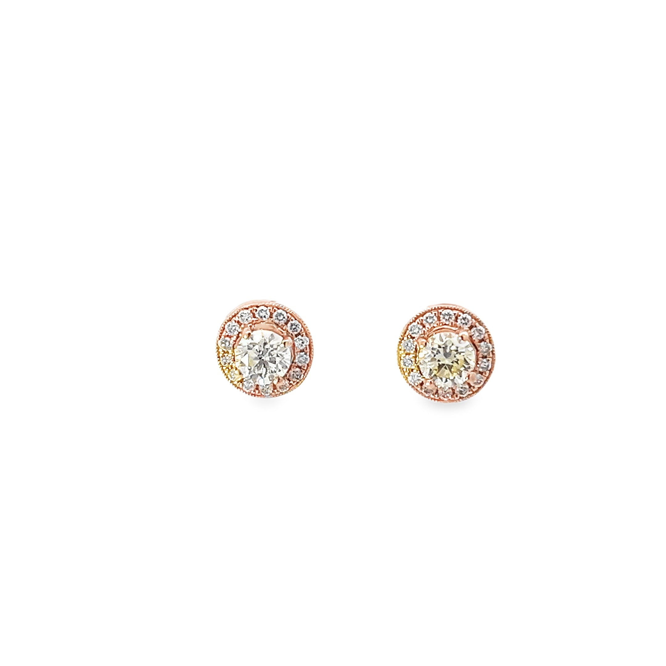 1.30ct Natural Round Brilliant Cut Diamond Cluster Earrings Set In 18ct Rose Gold