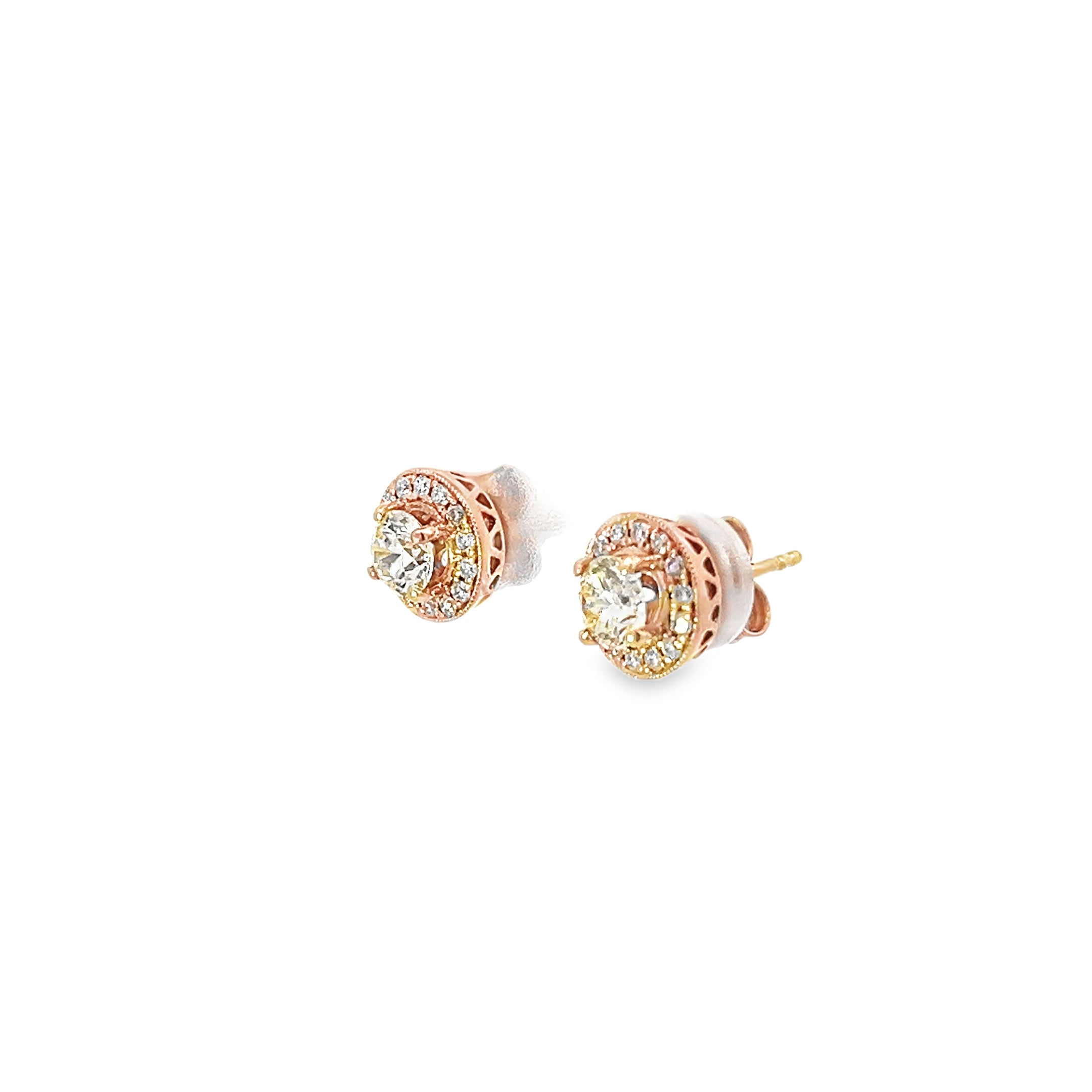 1.30ct Natural Round Brilliant Cut Diamond Cluster Earrings Set In 18ct Rose Gold