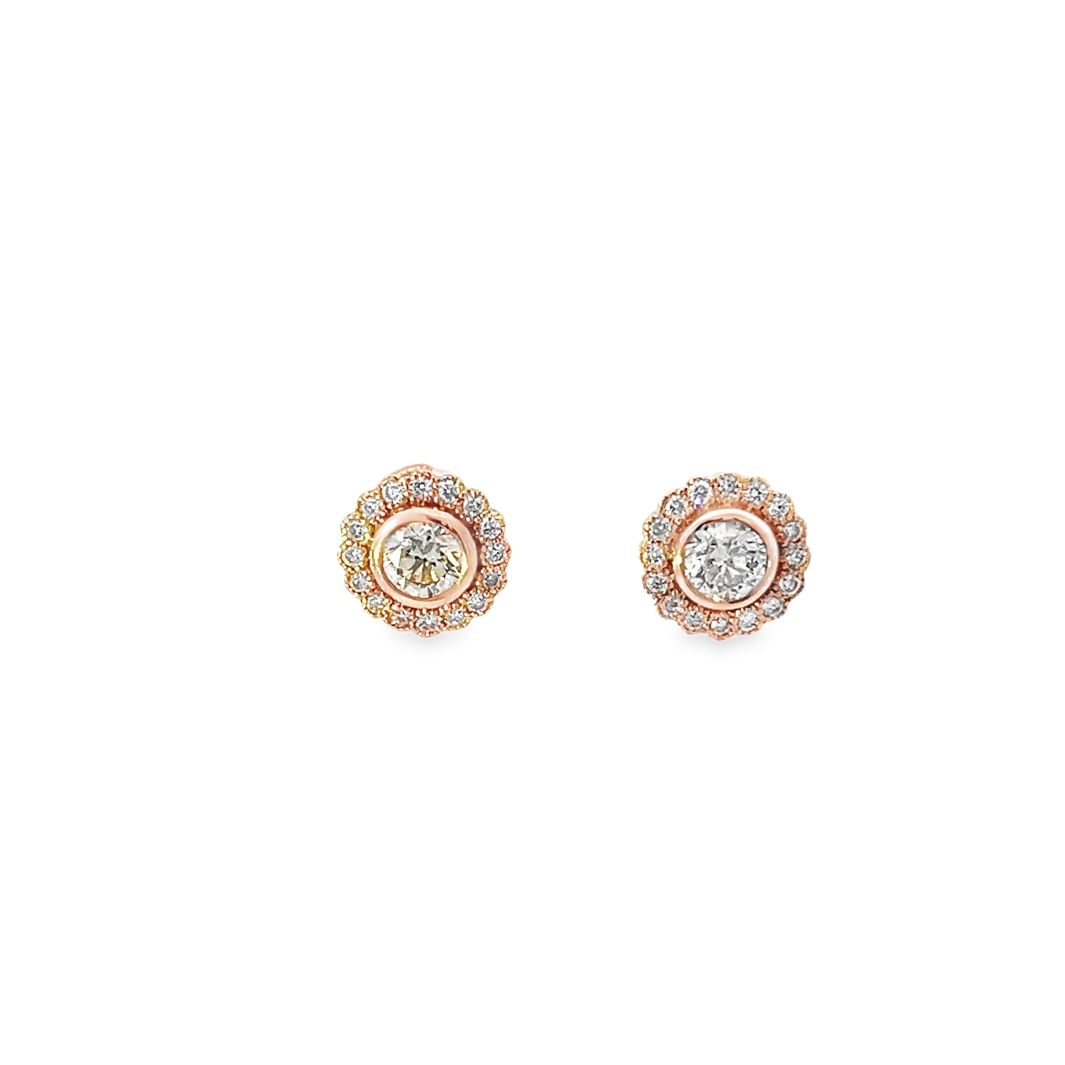 1.33ct Natural Round Brilliant Cut Diamond Daisy Clusters Earrings Set In 18ct Rose Gold
