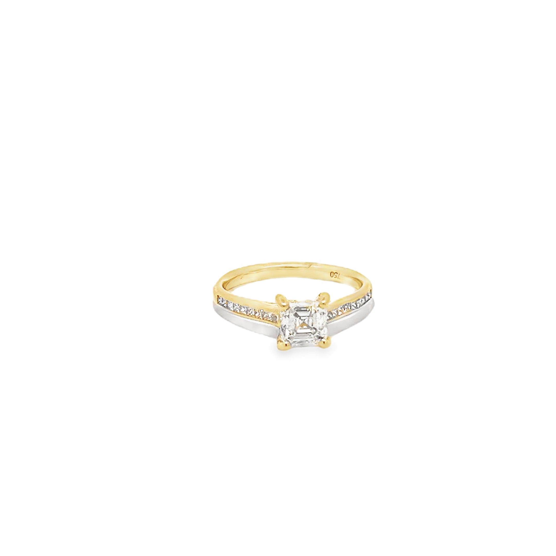 1.01ct Natural Asscher Cut Diamond Engagement Ring Set In 18ct Yellow Gold
