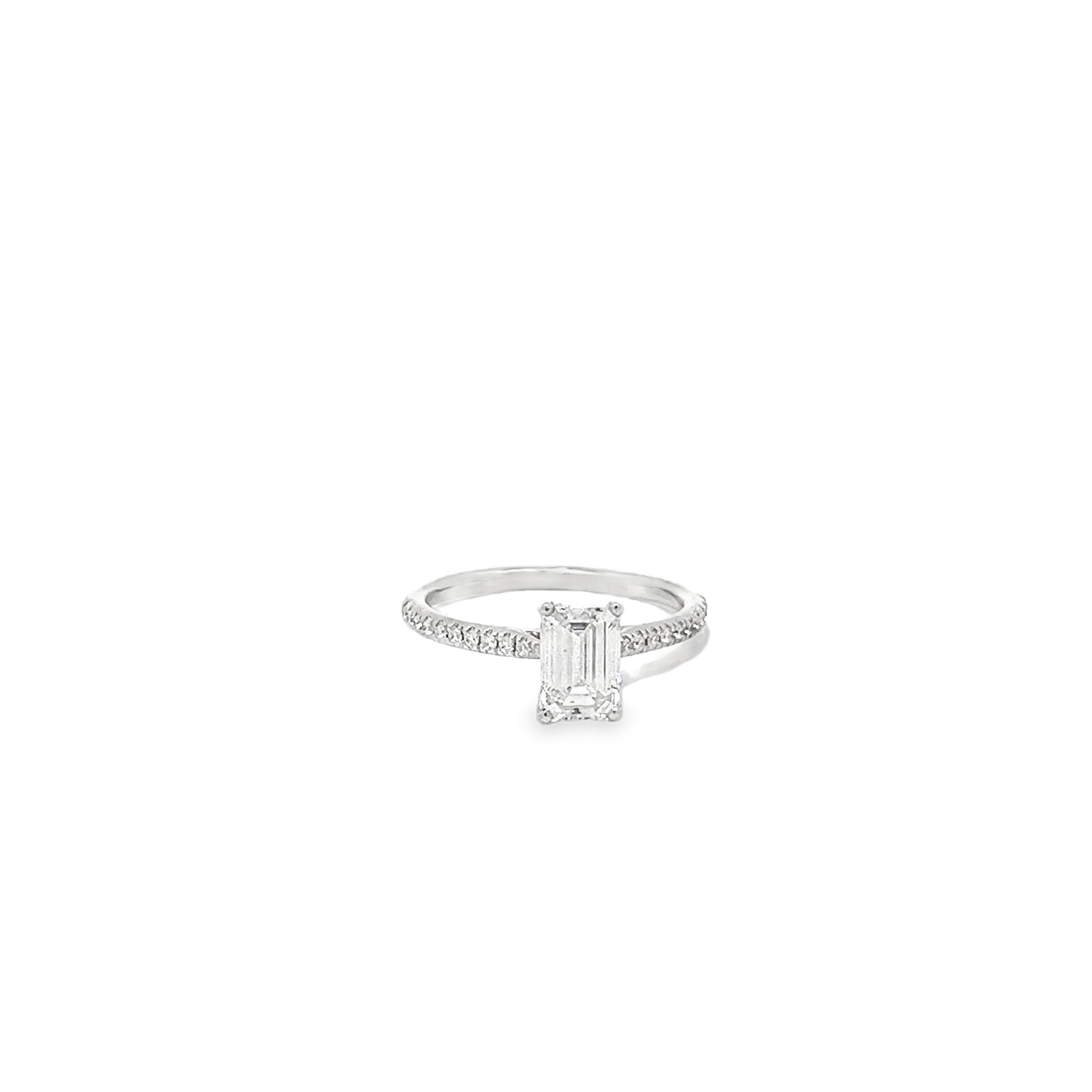 1.36ct Lab Grown Emerald Cut Diamond Engagement Ring Set In Platinum