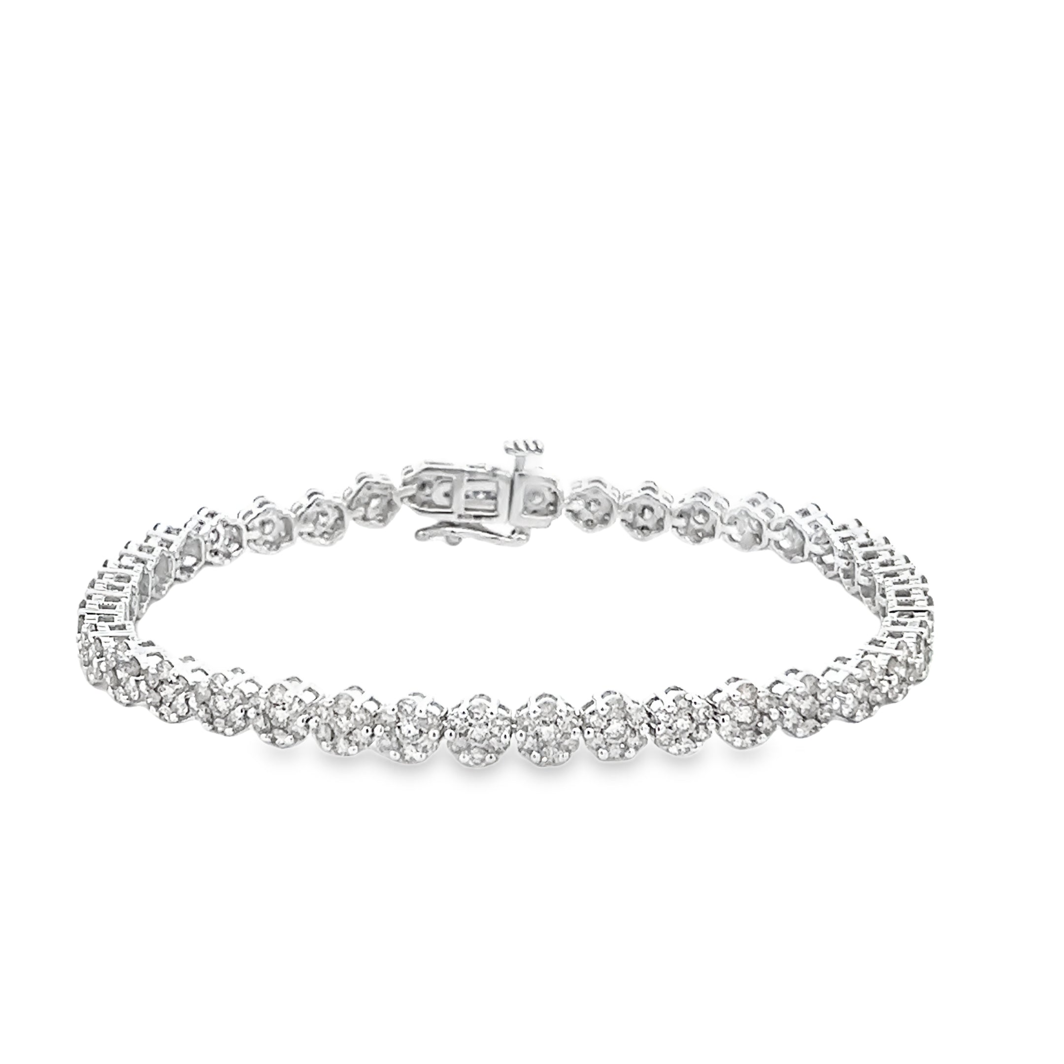 4.65ct Natural Round Brilliant Cut Diamond Daisy Cluster Tennis Bracelet Set In 9ct White Gold