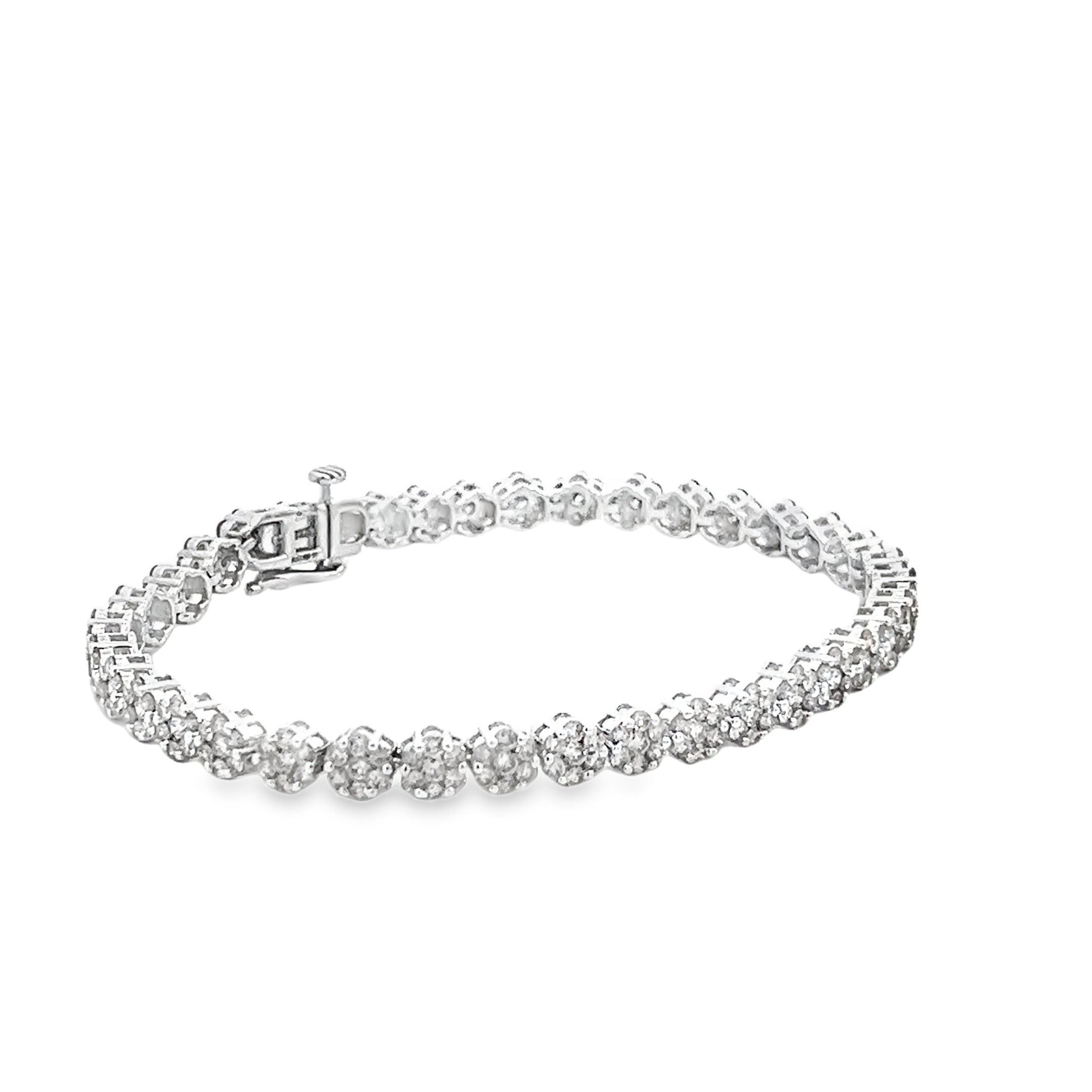 4.65ct Natural Round Brilliant Cut Diamond Daisy Cluster Tennis Bracelet Set In 9ct White Gold