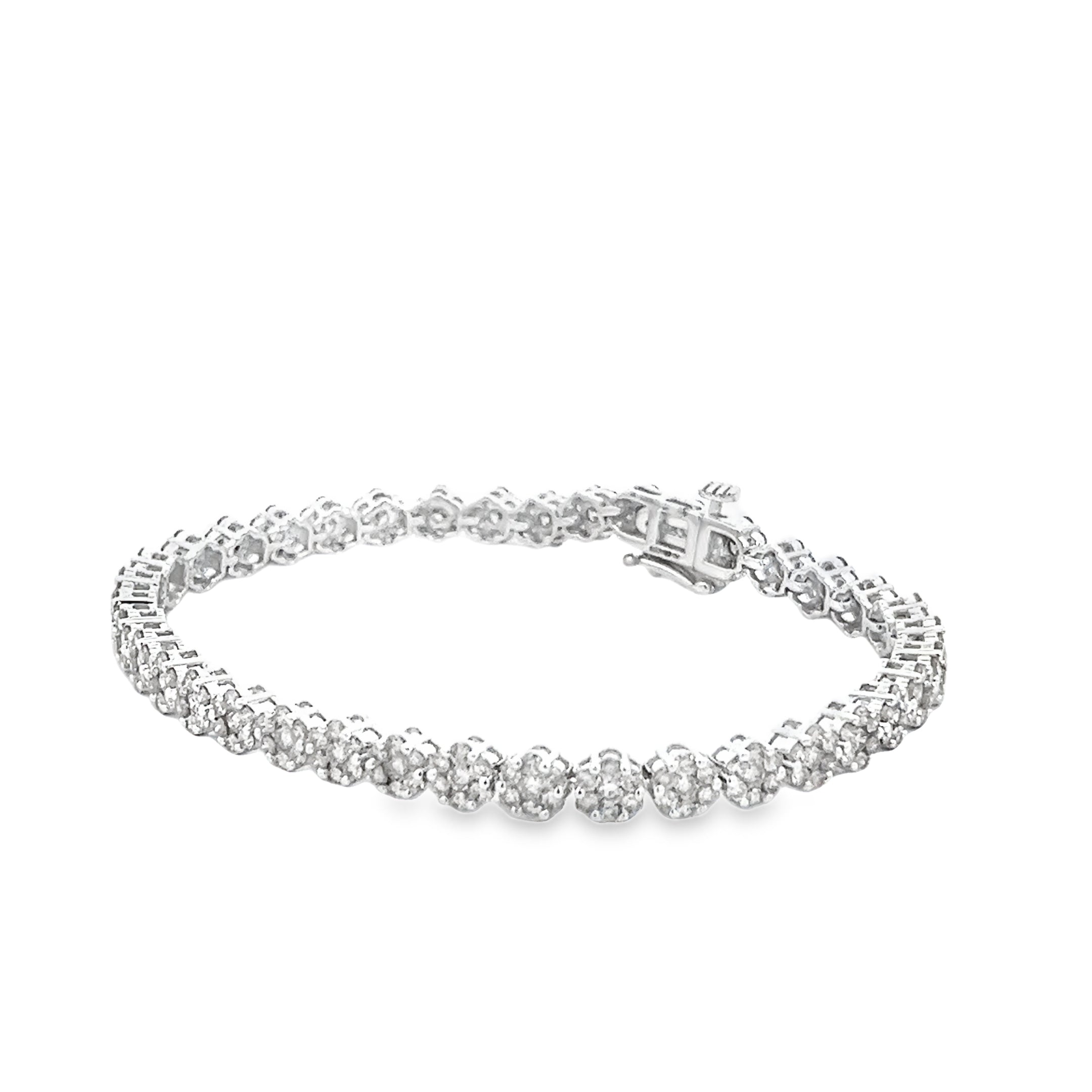 4.65ct Natural Round Brilliant Cut Diamond Daisy Cluster Tennis Bracelet Set In 9ct White Gold