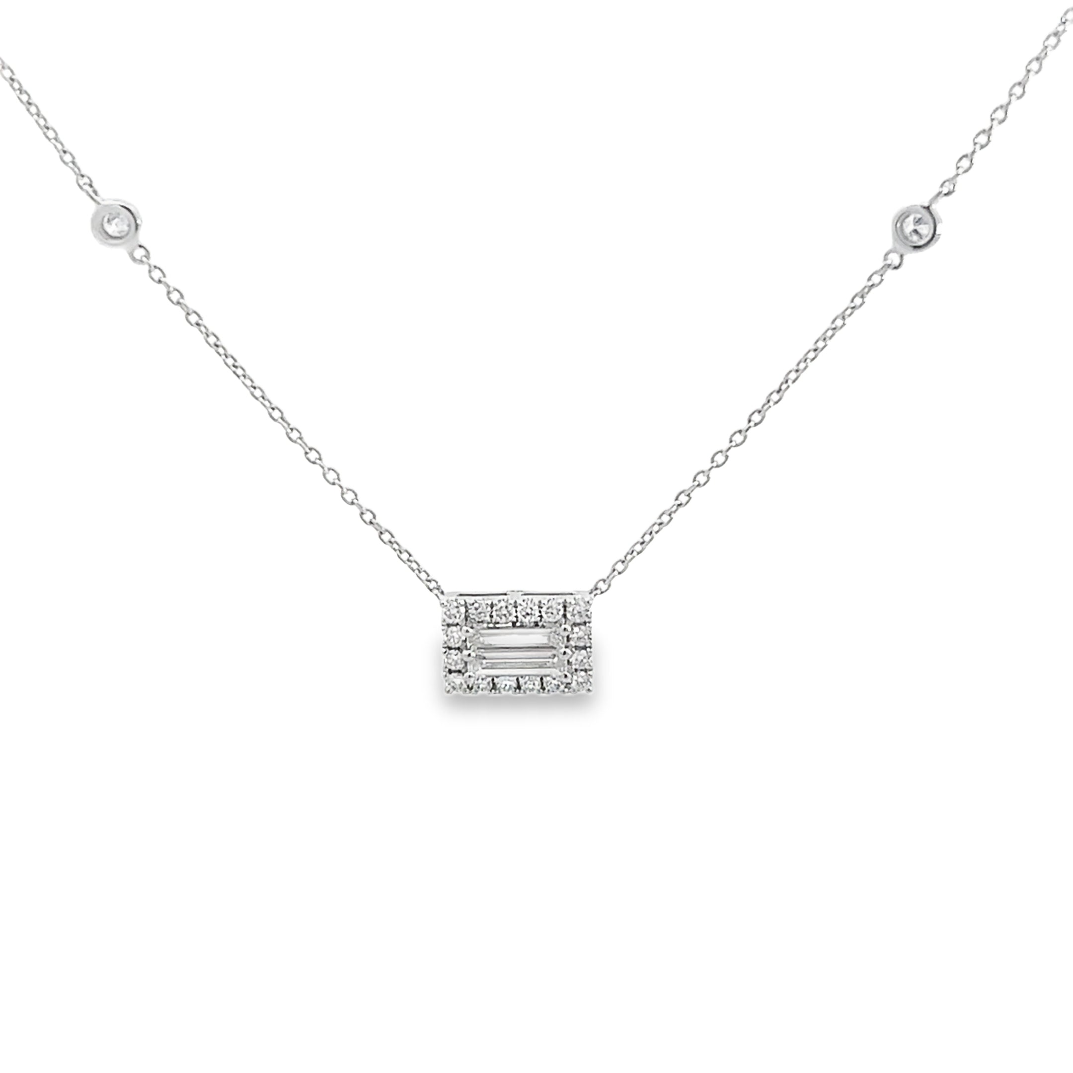 053ct Natural Baguette And Round Cut Cluster Diamond Necklace Set in 18ct White Gold