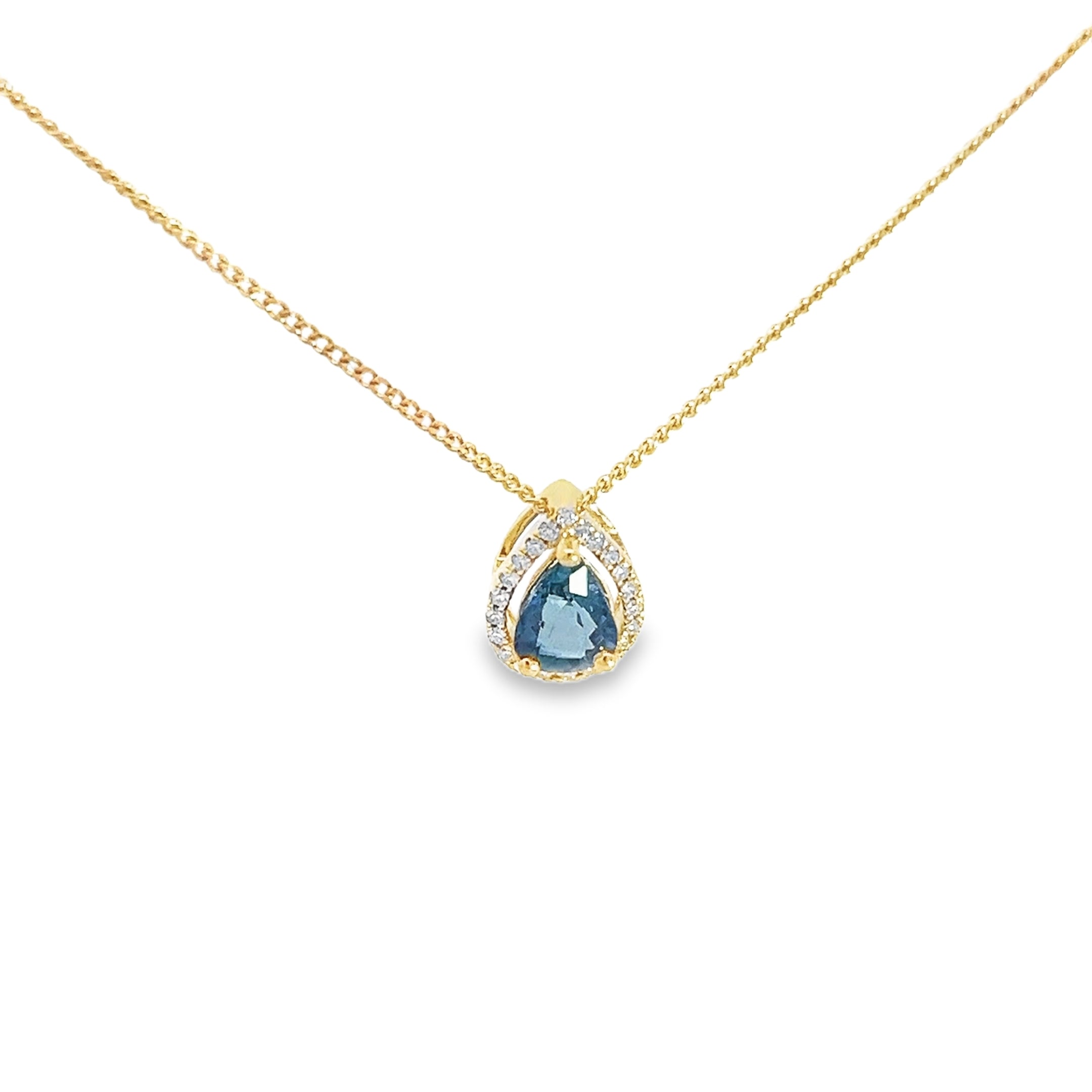 0.80ct Sapphire And Natural Diamond Pear Cut Necklace Set In 18ct Yellow Gold