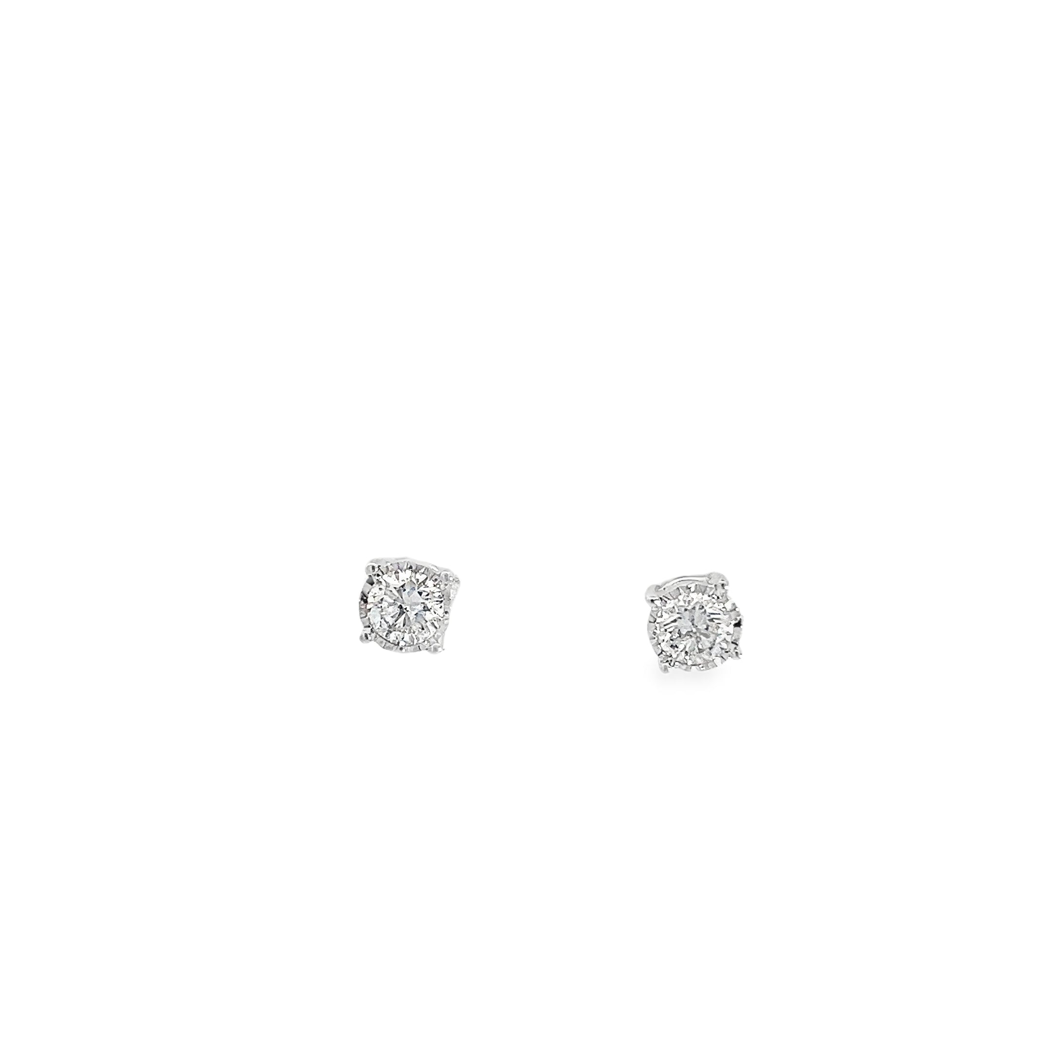 0.78ct Natural Round Brilliant Diamond Stud Earrings Set In 9ct White Gold