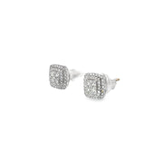 0.50ct Natural Round Brilliant Cut Diamond Cushion Cluster Earrings Set In 9ct White Gold