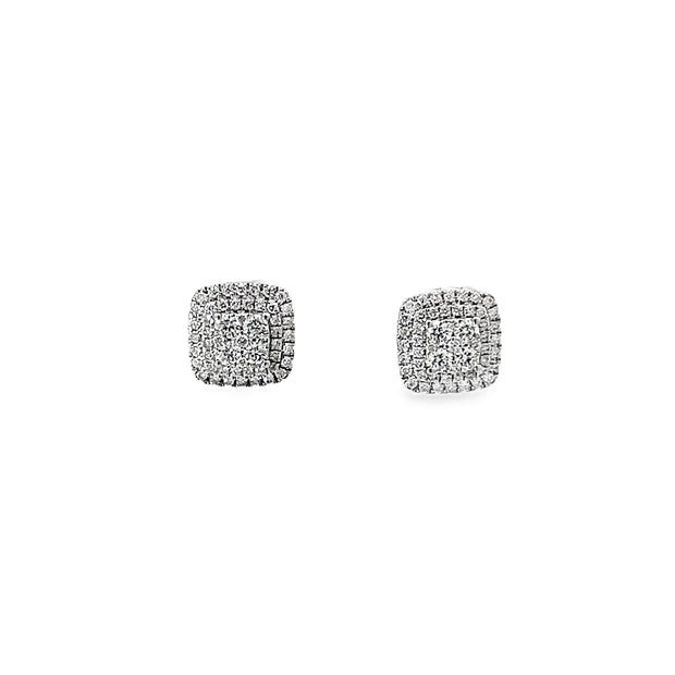 0.50ct Natural Round Brilliant Cut Diamond Cushion Cluster Earrings Set In 9ct White Gold