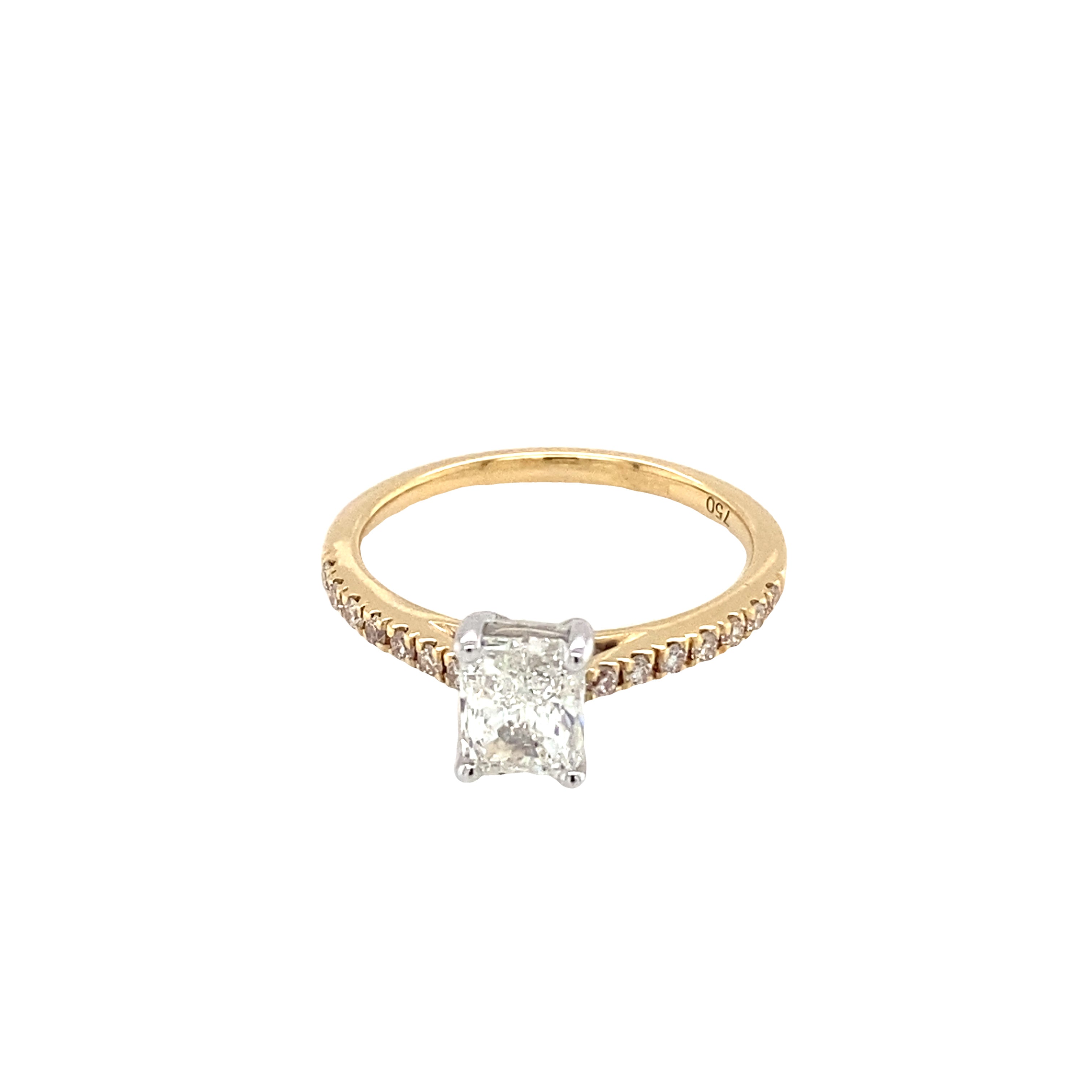 1.00ct Natural Radiant Cut Diamond Engagement Ring Set In 18ct Yellow Gold