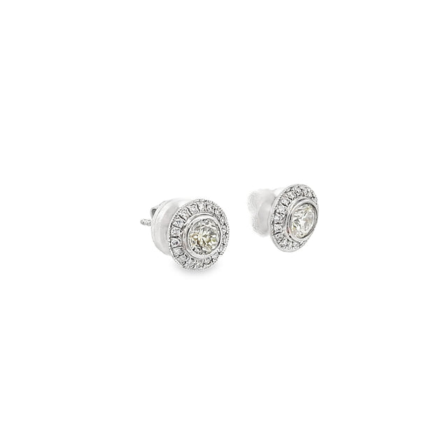 1.27ct Natural Round Brilliant Cut Diamond Stud Earrings Set In 18ct White Gold