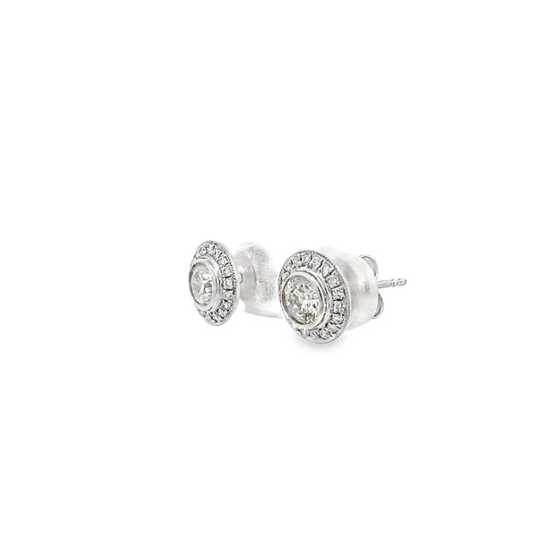 1.27ct Natural Round Brilliant Cut Diamond Stud Earrings Set In 18ct White Gold