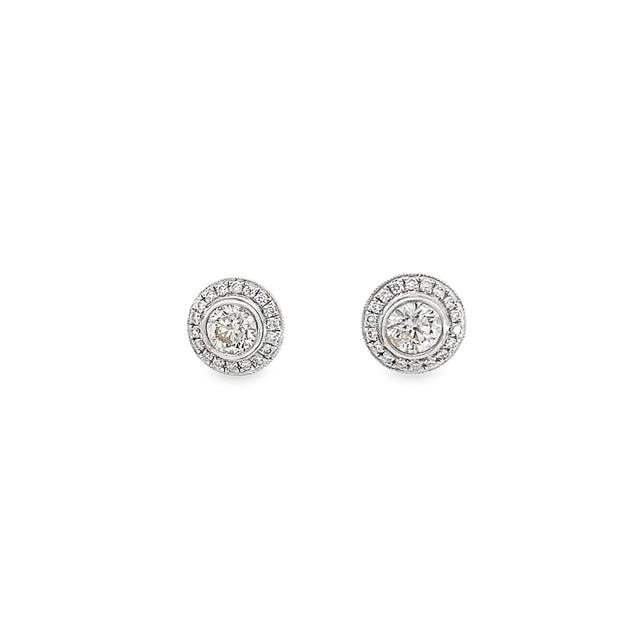 1.27ct Natural Round Brilliant Cut Diamond Stud Earrings Set In 18ct White Gold