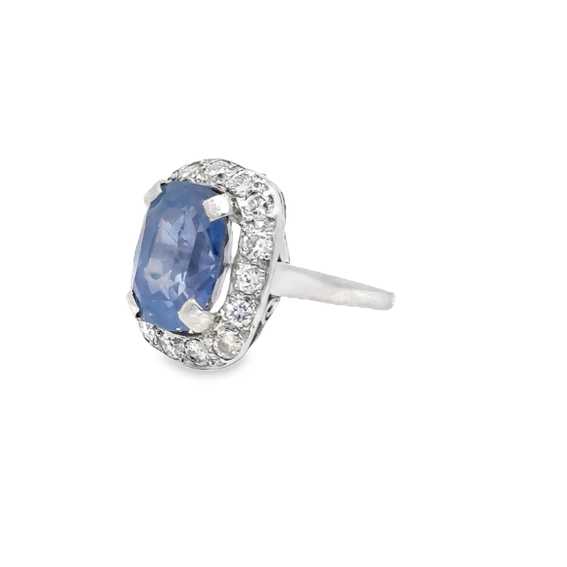 11.63ct Sapphire And 1.33ct Diamond Halo Ring Set in Platinum