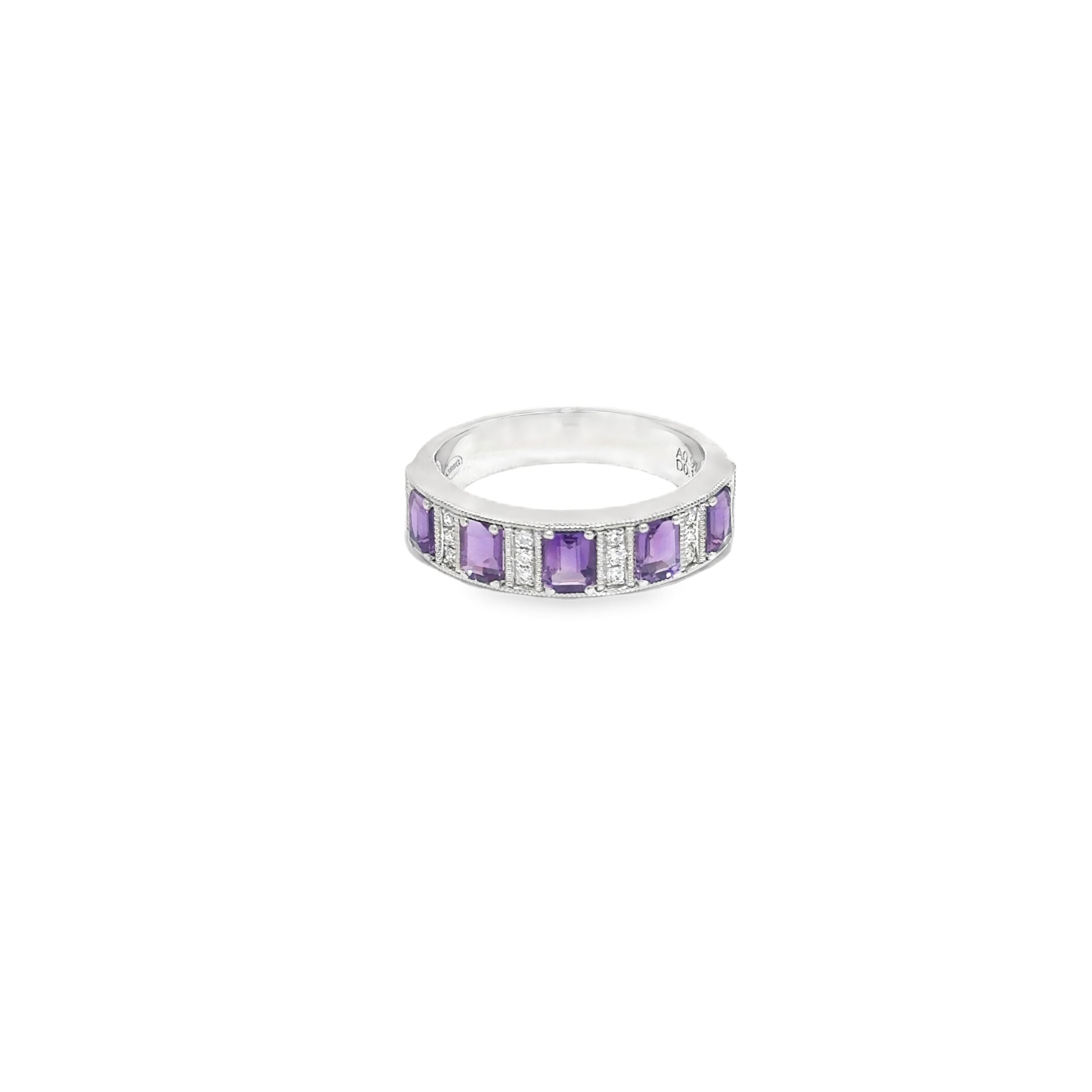 0.97ct Amethyst And 0.11ct Diamond Art Deco Style Eternity Ring Set in 18ct White Gold