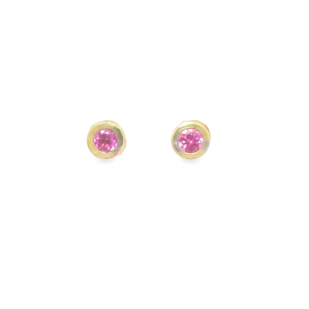 0.66ct Pink Sapphire Bezel Set Studs In 18ct Yellow Gold