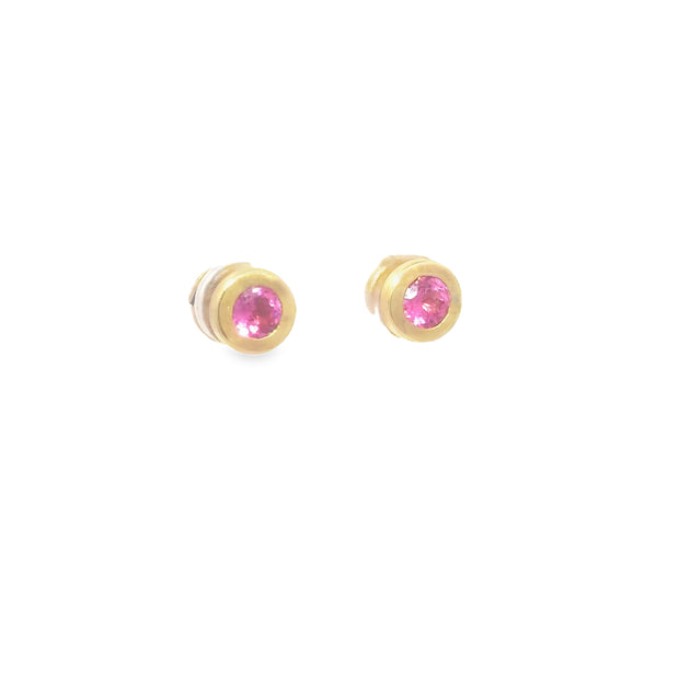 0.66ct Pink Sapphire Bezel Set Studs In 18ct Yellow Gold